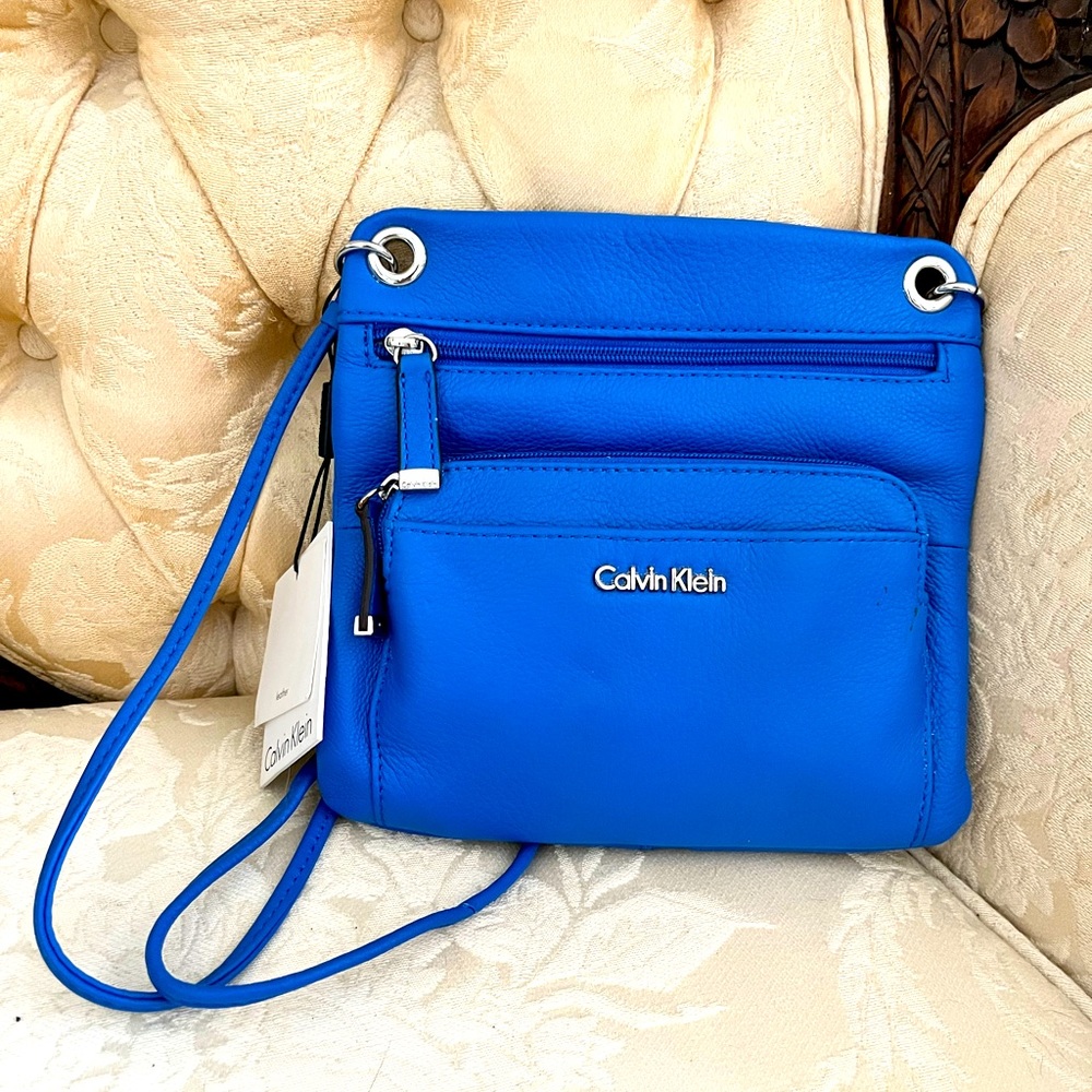 NWT- Leather Calvin Klein Crossbody Bag in Cornflower